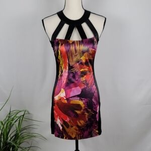 Speechless Size 3 Black w/Mulit Color Abstract Front Panel Sheath Dress